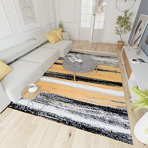 Mazovia Groß Teppich Wohnzimmer 220x300cm Anthrazit Grau Gestreift Weich | Teppich für Schlafzimmer Büro Esszimmer Eingangsbereich Pflegeleicht Fußbodenheizungsgeeignet Reinigungsmittelbeständig