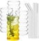 ALINK Lot de 4 verres à cocktail en verre transparent avec pailles et brosse, 473,6 g, capacité 16 oz, design ondulé, lavable en machine, parfait pour les cocktails, le lait, les sodas, les cadeaux