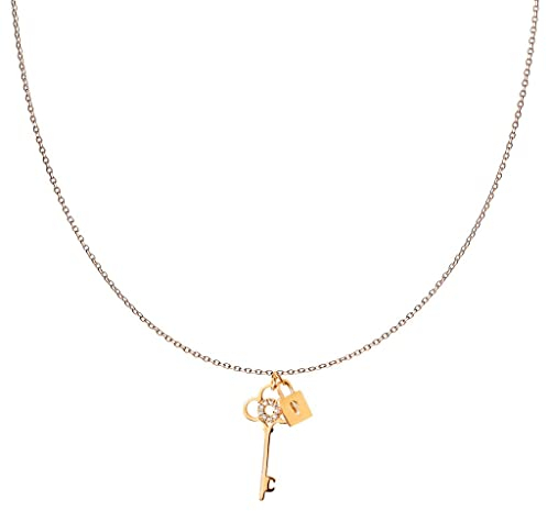 Bungsa Damen-Kette Padlock mit zwei Anhänger in Form eines Vorhängeschlosses mit passendem Schlüssel aus 316L Edelstahl (Roségold)