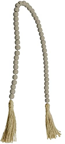 MACOSA EX243231 Holzperlen-Girlande Grau 71 cm Holz Holzgirlande Holzkette mit Quasten Dekokette Perlengirlande Dekoration rustikal Wanddeko Wandbehang