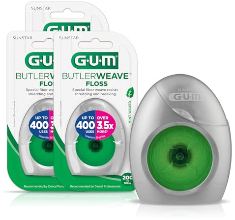 GUM ButlerWeave - Filo interdentale intrecciato, resistente ai tagli, aroma menta, 1 pezzo (confezione da 3)