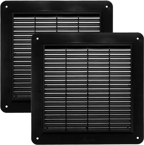Vent Systems 250 x 250 mm / 9.84 x 9.84 Inch - Pack of 2 Black Air Vent Cover - Air Vent Louver - Grill Cover - Built-in Insect Screen - Without Flange - HVAC Vents for Bathroom, Home, Kitchen