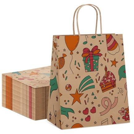 Dyforce Geschenktüten, 24 Stück Braun Papiertüten mit Henkel, Kraftpapiertüten Klein Geeignet für Geburtstag, Partyzubehör, Hochzeit und Geschenke 15X8X21CM