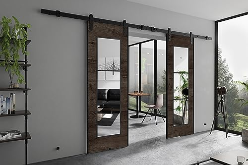 KIER FURNITURE POLI DUO Wall-Mount Schiebetür – Schiebetür Komplettset Schiene Komplettset Mit Tür – Zimmertüren Mit Zarge Komplett - B152xH205xT1,6 cm - Esche dunkel