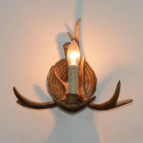 Vintage Industrial Wandleuchte Innen E27 Retro Kerzen Wandlampe Geweih Design Wandlicht Rustikal Kreativ Harz Wandbeleuchtung für Schlafzimmer Wohnzimmer Küche Cafe Bar Flurlampe ohne Glühbirne