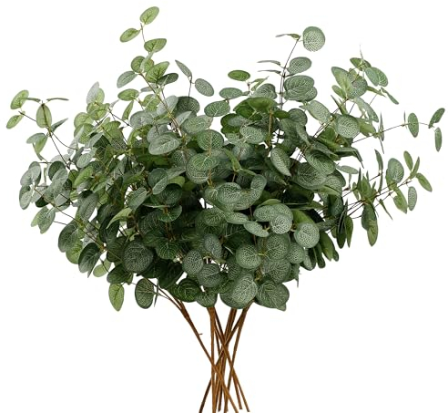 HNVNER 6 Ramos Artificiales de Eucalipto, de Seda Sintética, Follaje Verde con Hojas y Ramas, para Arreglos Florales, Decoración del Hogar, Boda o Fiesta