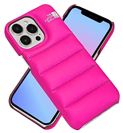 FANCOOFF Puffer Phone Case Compatible with iPhone 15 Cute Pattern Anti-Scratch Down Jacket Soft Touch Material 3D Protective Shockproof Phone Cases Pink for iPhone 15 DB-39