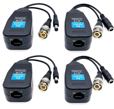 JZK 2 Paires Balun vidéo RJ45 vers BNC récepteur émetteur HD-CVI/TVI/AHD/CVBS avec connecteur alimentation pour 1080P 3MP 4MP 5MP 8MP Sécurité CCTV Système de caméra surveillance DVR, BNC vers RJ45