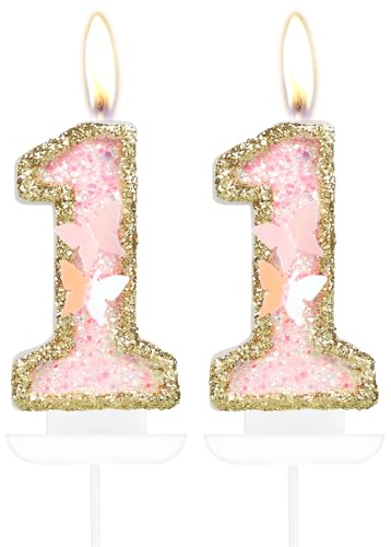 Schmetterling 11. Geburtstag Zahl 11 Kerzen, Rosa Gold Kerzen Kuchen Cupcake Topper für Kuchen, Mädchen 11. Geburtstag Kuchen Dekorationen, Schmetterling 11. Geburtstag Kerze Kuchen Topper für