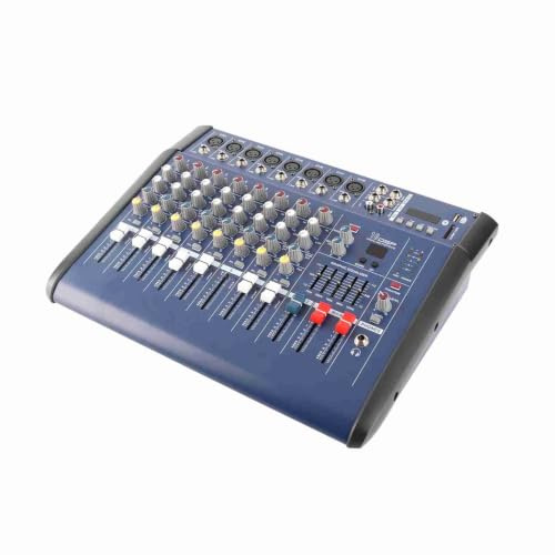 HUIOP Amplificateur de mixage auto-amplifié 8 canaux Amplificateur de console de mixage audio numérique avec alimentation fantôme de 48 V, fente USB/SD pour enregistrement DJ Stage karaoké