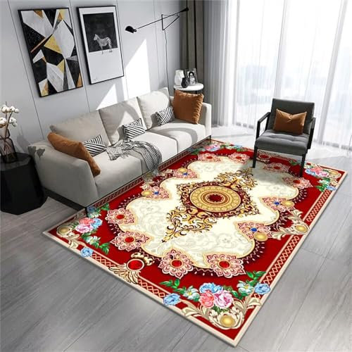 Teppich Antirutsch Geometrische Wohnzimmerhalle im ethnischen Stil Teppich Schlafzimmer Groß Mehrfarbig XXL Teppich Bettumrandung Teppich 120X160CM