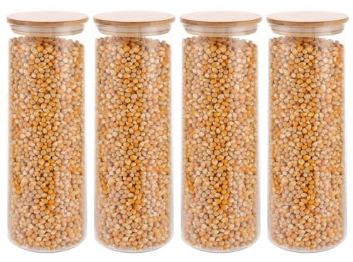 LDXDRU Lot de 4 boîtes de conservation en verre hermétique avec couvercle - 2100 ml - Bocaux de conservation transparents avec couvercle pour spaghetti, pâtes, céréales, farine