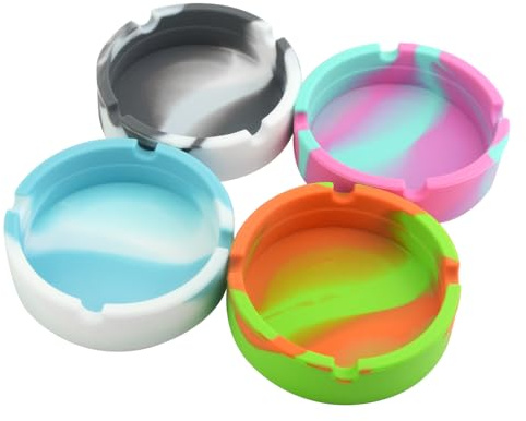 TOVOT 4PCS Silicone Ashtrays Heat-Resistant Ashtray Soft and Unbreakable Ashtrays Easy Cleaning Ashtray for Pub Home Outdoor (4 Colors, Round Shape)