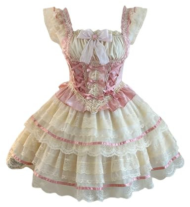 Bustiers à nœud pour femme – Robe de soirée à lacets avec jupe tutu Lolita (rose, taille S)