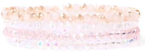 Uwiyo Bracelet de Bohème en Perles de Cristal 4 Pièces Bracelet Pierre Naturelle Femme Réglable Bracelets de Perle Cristaux Multicouches (Rose#2)