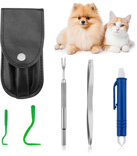 NEUTYPECHIC Pinzetta per Rimozione Zecche per Cani, Set di 5 Pinza Strumenti per La Rimozione delle Zecche, Protezione sicura Contro Le Zecche per Bambini e Animali per Gatti e Esseri Umani