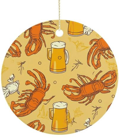 Weihnachtsbaumschmuck, Bier- und Krebsmuster, Freundschaftsschmuck, rund, Keramik, Weihnachtsbaum-Dekoration