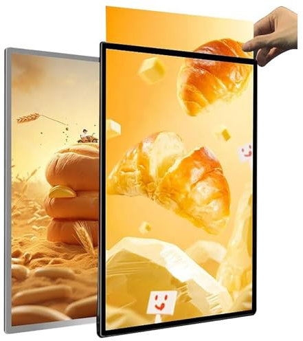 QYOEGSQ Caisson Lumineux LED en Verre trempé Ultra-Mince, Cadre d'affichage publicitaire Mural, Affichage d'affiches éclairé, Panneau de Menu de Restaurants, for Restaurants, Bars, magasins(Black,A2)