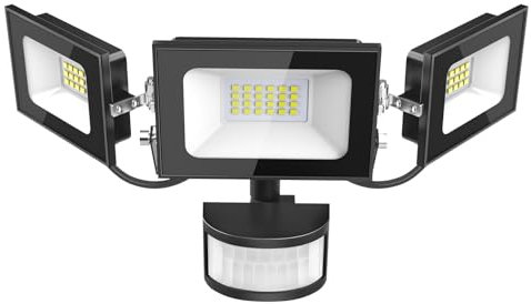 Bellanny Projecteur LED Détecteur de Movement - 50W 5000LM Ultra Lumineux 3 Tête Spot LED Extérieur, IP65 Etanche Éclairage de Sécurité Extérieur PIR pour Cour Porche Jardin Garage