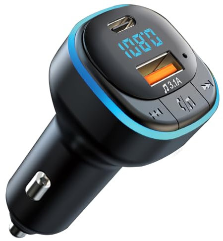 Bluetooth FM Transmitter 5.0, Auto Radio Adapter Bluetooth mit Ports 3.1A USB+Type C, Bluetooth Adapter Auto Transmitter Zigarettenanzünder mit Freisprechen Car, LED Display, Unterstützung USB-Disk