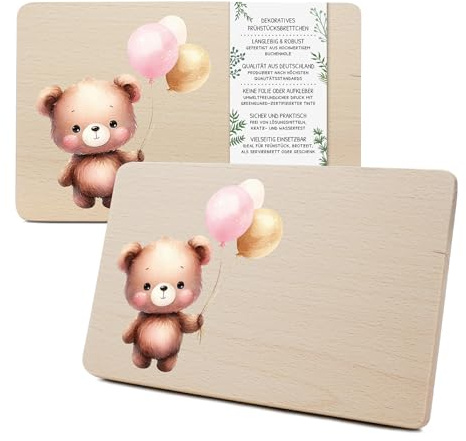 Yabaduu Individuelles Holzbrett für Kinder 23,5x15cm Frühstücksbrettchen Brotzeitbrett personalisiert aus Holz Tier-Motiv als Geschenk Geburtstag Kind RV007 (05 Bär, Ohne Wunschname)