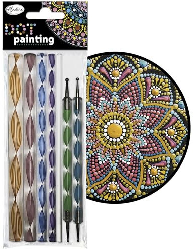 Aladine Kit Dot Painting – 7 Outils & 9 Embouts – pour Mandalas, Galet, Bois, Tissus, Toiles – Dotting Peinture Points – Loisirs Créatifs, Multicolore