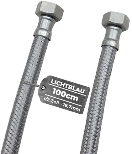 LICHTBLAU Panzerschlauch 100cm 1/2 Zoll G1/2 | Edelstahl Flexschlauch für Trinkwasser – knickfest für Wasserhahn, Eckventil, Küche und Bad