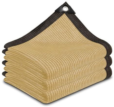 WODHMIEY Red de protección solar, red de sombreado con protección solar al 90%, cuerda de 5 m, ideal para terraza, jardín, patio, invernadero, cubierta vegetal, perreras (beige, 6,5 x 6,5 cm)