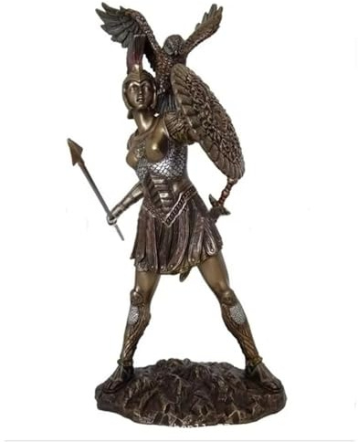 TAMHOPE Griechische Mythologie Athena Eule Statue,Mythos Weisheit Göttin Skulptur Harz Statue Altar for Zuhause Altar Hexenstatue,Kreative Schreibtisch Dekoration