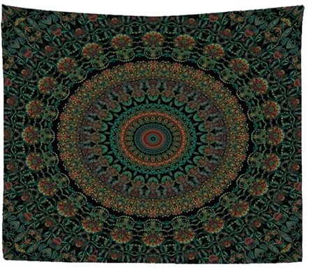 Wasise Mandala-Wandteppich, grüner Boho-Wandbehang, Bohemian-Dekor-Tapisserie für Schlafzimmer, Hippie-Tripy, große Raumdekoration, Mandala-Wandkunst, geheimnisvolle Chakra-Wandteppiche