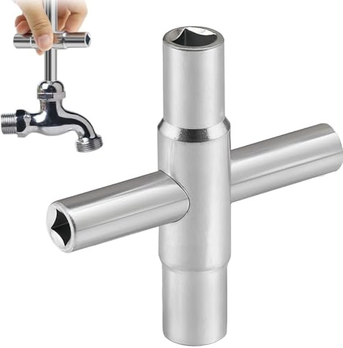 zorvixal Stahl Wasserhahn Vierkant, 4 Wege Innenmaß 6.5 mm/7 mm/8 mm/9 mm Wasserhahnschlüssel, Multifunktionsschlüssel Vierkantschlüssel für Wasserhähne, Ventile, Schaltschränke, Box Schrank (Silber)