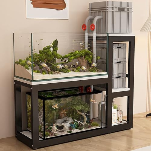 NEONMAN Aquarienständer mit Rutschfesten Fußpolstern, Aquarium Stand Terrarium Schrank, Starke Tragfähigkeit Verschleißfest und Kratzfest, Geeignet für Aquarien(Black+White,90x45x115cm)