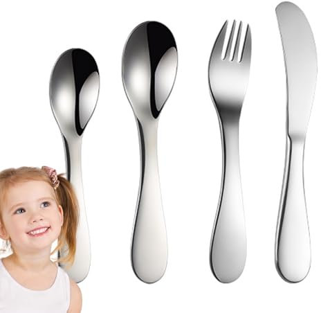 Set Posate per Bambini - Posate Riutilizzabili Da Pranzo - Posate in Acciaio Inox per Spuntini e Pasti Quotidiani, Accessorio Portatile per Viaggi