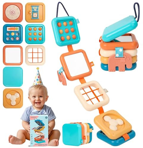 Felly Baby Busy Board 8-in-1 Montessori Spielzeug ab 1 Jahr, Kleinkinder Flugzeug Reisespielzeug, Motorikwürfel Sensorisches Pädagogisches Entwicklungsspielzeug, Geschenk Jungen Mädchen, Zufallsfarbe