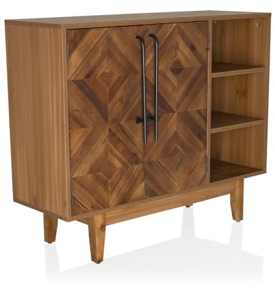 hjh LIVINGKommode aus Holz, Fischgrät-Optik, 95 x 32 x 79,5 cm | 2 Türen, 3 offene Fächer, Aufbewahrungsschrank