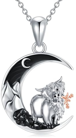Shusukue Fledermaus/Spinne/Wolf/Katze/Fuchs/Eule/Sonne Halbmond Kette 925 Sterling Silber, Schläger Mond Katzen Halskette Schwarz Damen Gothic Anhänger Schmuck Geschenke für Frauen Mädchen