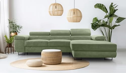 AXLIVING Salbeigrün Cord Couch L Form – Arborio R Wohnlandschaft 280cm