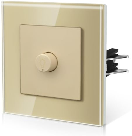 BSEED Interrupteur Variateur, Interrupteur Variateur De Lumiere Avec Griffes, Dimmer Switch, 500W, 1 Gang 1 Way, Or