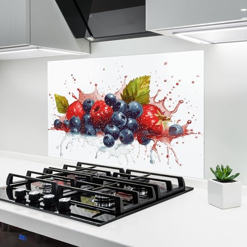 ARTHUB® Küchenrückwand aus Glas 60x100 cm, Berries Art | Spritzschutz, Fliesenspiegel, Glasplatte, Herdspritzschutz, Wandschutz für Herd, Küche, Hartglas, Lebensmittel, Früchte