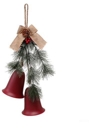 Zoegneer Weihnachtsglocken-Dekorationsanhänger, Weihnachtsdekoration, Tannennadel, Leinen, Glockenanhänger zum Aufhängen an Türen, Wänden oder Bäumen während der Feiertage (rot)