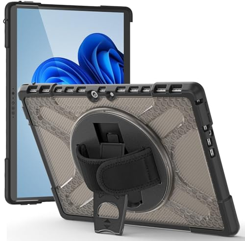 DNMYWAE Eco-friendly leather tablet sleeve Tablet Case For Microsoft Surface Pro 8 13 Inch - Rugged Kickstand Protective Case with Rotate Stand,Handle Stand Bumper Shockproof Protective Cover(Grey)