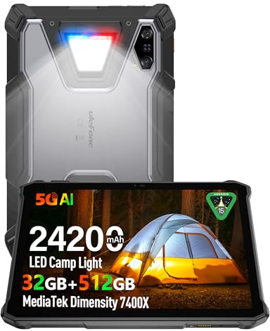 Ulefone Armor Pad 5 Pro Tablet Rugerizada, 2K 11 Pulgadas(2025), Cámara Visión Nocturna con 4 LED IR, 32GB+512GB, Dimensity 7400X, Android 15, 24 200 mAh/Cargador de 120W, IP68/IP69K, NFC, GPS, OTG