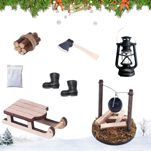 Wichteltür Zubehör,Mini Lagerfeuer Wichtelzubehör,Puppenhaus Zubehör,Krippenbe,Miniatur Deko,Miniatur Weihnachten Lagerfeuer Krippe Zubehö,Bonfire Wichtel Werkzeug