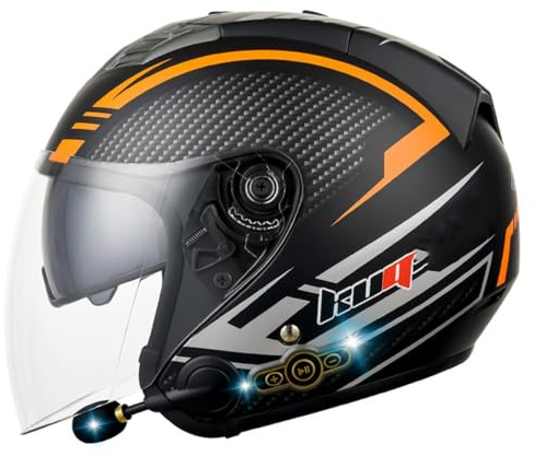 Retro Oldtimer Halbschale Jet-Helm Bluetooth Motorrad-Helm DOTECE-Zulassung Halbschale Motorradhelm Jethelm Roller-Helm Scooter-Helm Mit Built-In Visier Offenem Helm