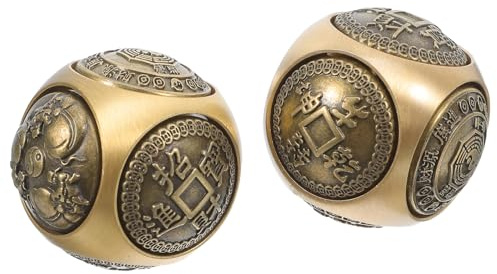 Chinesische Baoding Bällchen aus Messing, 36mm, 2 Stück Weihnachten Event | Sechseckige Reliefstruktur, Goldfarbene Kugeln, Non Chiming, für Handübungen Am Arbeitsplatz und Meditationspausen