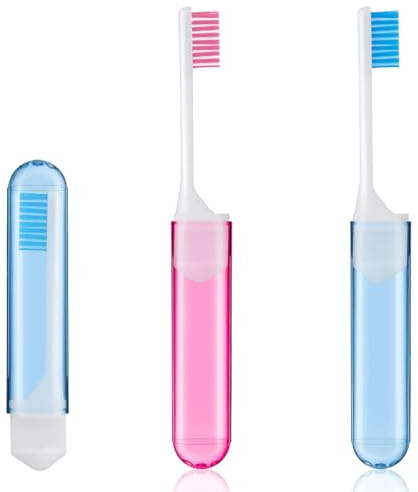 KAHZOR 2 Pezzi Spazzolino da Denti Portatile da Viaggio,Pieghevole,Spazzolino da Denti Morbido Pieghevole,Spazzolini Manuali da Viaggio per Adulti,per Viaggi Campeggio Escursionismo
