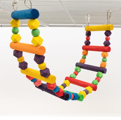 HappyBird | Color Climb – Vogelbrücke mit Perlen & Holz | 60 x 11 x 4 cm