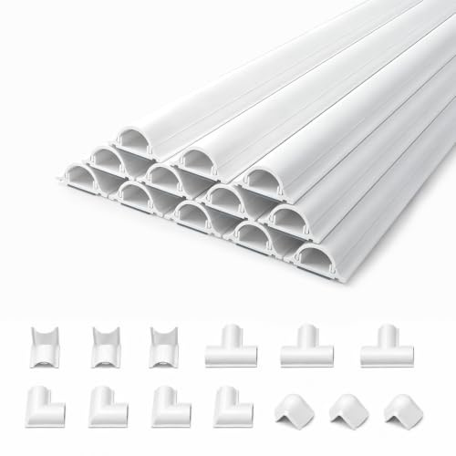 shinfly Micro Kabelkanal 20x8mm, 4,8m Kabelkanal Weiß Selbstklebend | Für 1 dünnes Kabel, Halbrundes Profil, überstreichbare PVC Selbstklebende Kabelabdeckung für Wand (0,4m x 12 Stück)
