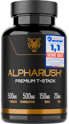 Alpharush® | Premium T-Stack | Männer Komplex | Hochdosiert mit Maca, Tribulus Terrestris, Ashwagandha | Maca Kapseln Männer | Alternative zu Tongkat Ali | 120 Men Kapseln
