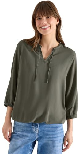 Cecil Damen 3/4-Arm Bluse mit Split Neck und Bändern